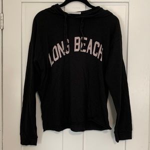 Double Zero Cropped Raw Hem Long Beach Hoodie